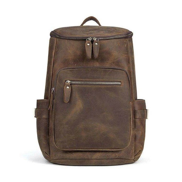 Mens vintage leather backpack with multiple compartments and a stylish design for daily use
