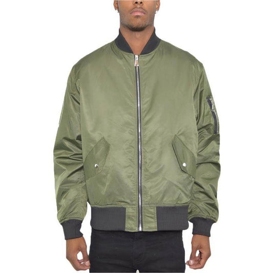 Mens Zipper Sleeve Solid Padded Bomber Jackets - VacationGrabs
