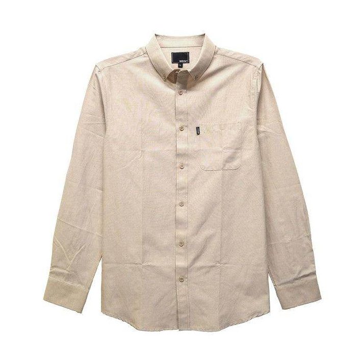 WEIV Beige Long Sleeve Menswear Fashion Shirt with Button Detail and Chest Pocket