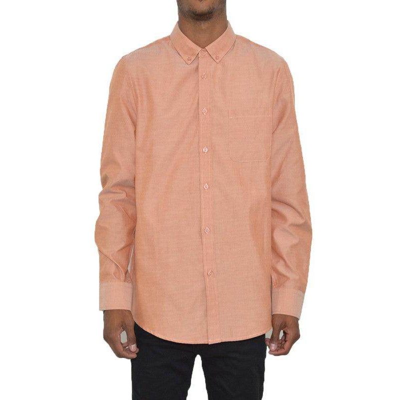 WEIV Long Sleeve Menswear Fashion Shirt in Light Orange with Button Closure and Pocket