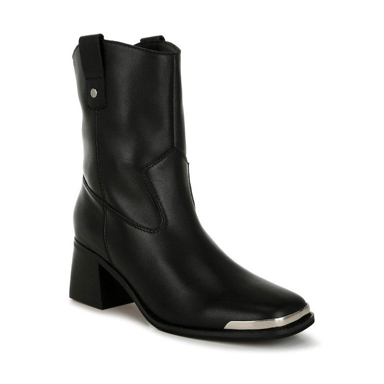 Rag Company black ankle boots with metallic accent, featuring a stylish block heel