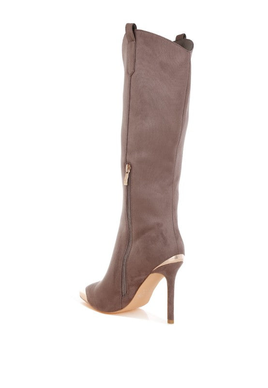 Rag Company women's metallic cap toe denim boots with a sleek design and high heel for stylish outfits