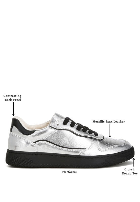 Women's metallic faux leather sneakers, stylish and comfortable for casual wear