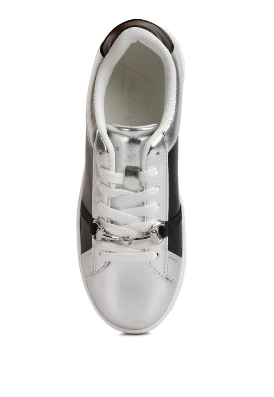 Women's metallic sneakers for women with silver accents and casual style