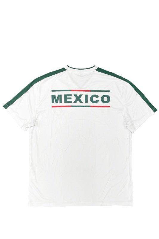 WEIV Men's World Cup Mexico team shirt in white with green accents and bold 'MEXICO' lettering