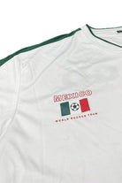 White WEIV men's shirt featuring Mexico World Cup Mexico team shirt design with flag graphics