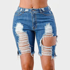 LITZ LA mid rise denim shorts with distressed rips and a trendy fit for summer outings