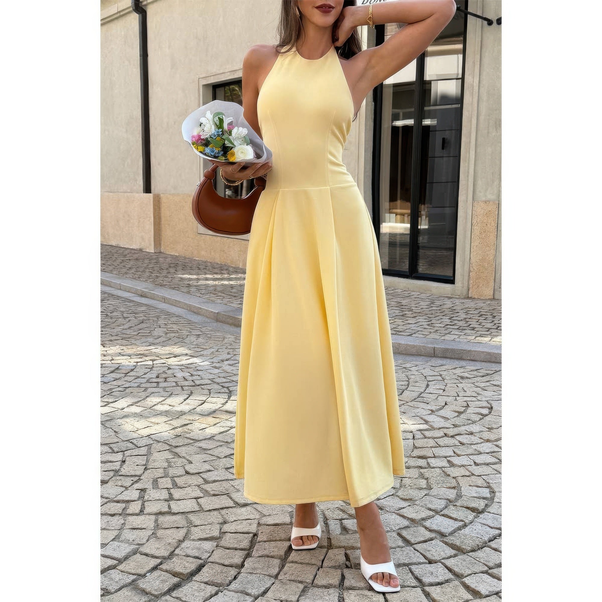 Chic Yellow Midi Dress