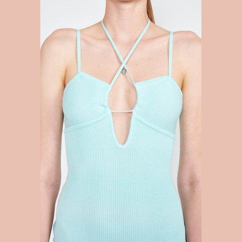 Womens Mint Spaghetti Strap Midi Dress With Slit - VacationGrabs