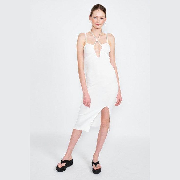 Emory Park mint midi dress for women with a stylish deep neckline and a side slit for a flattering look