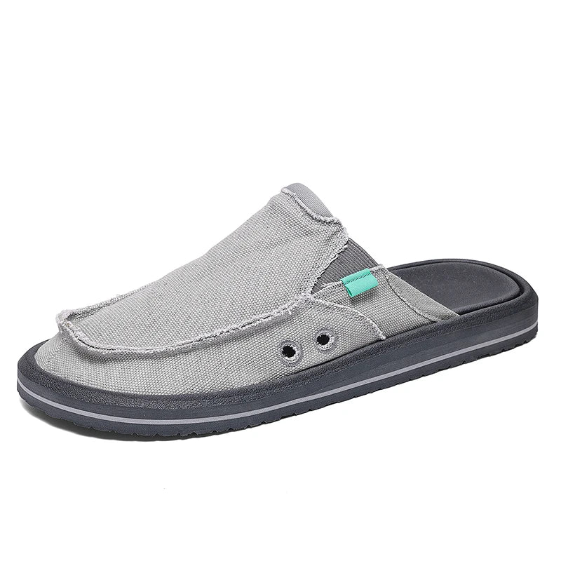Mens comfortable shoes in gray canvas for casual wear and relaxation