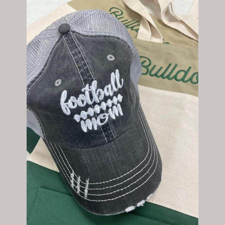 Ocean and 7th Gray Hat with 'Football Mom' Design, Ideal for Mom Sports Accessories
