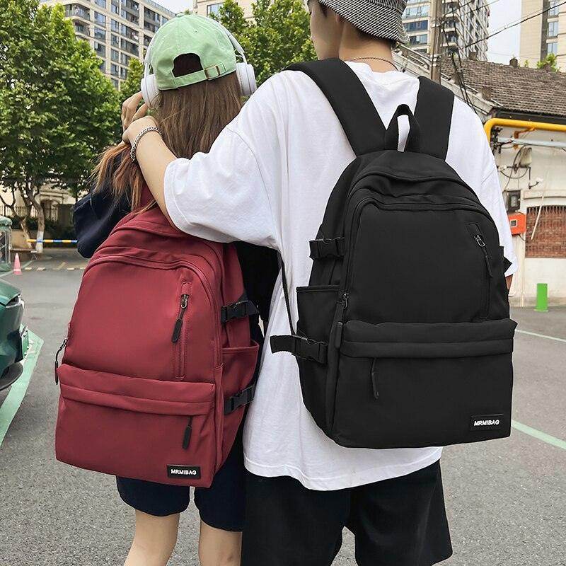 Stylish nylon backpack for travel in black and red, ideal for urban exploration and everyday use