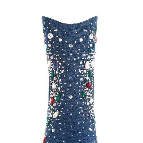 Rag Company multi color embellished boots with sparkling gems on a stylish ankle boot design