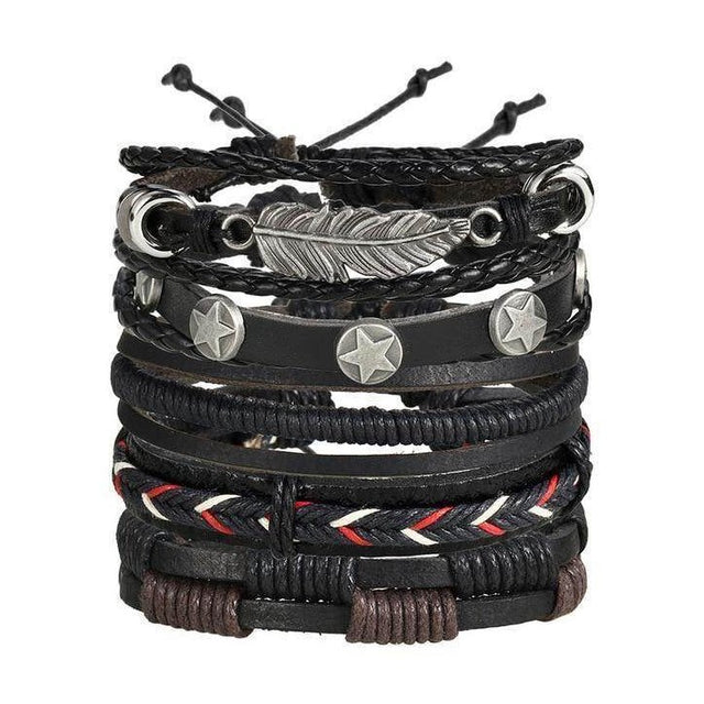 Multi-layered bracelets for men by VacationGrabs featuring leather, charms, and metal accents
