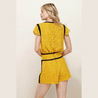 Mustard floral lace shorts by Pleione with a stylish design and comfortable fit for women