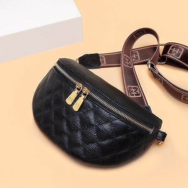Myra Quilted Genuine Leather Crescent Sling Bag - VacationGrabs