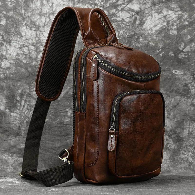 Natural Leather Chest Pack Leather Shoulder Bag - VacationGrabs