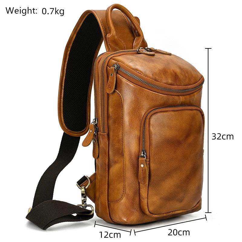 Natural Leather Chest Pack Leather Shoulder Bag - VacationGrabs