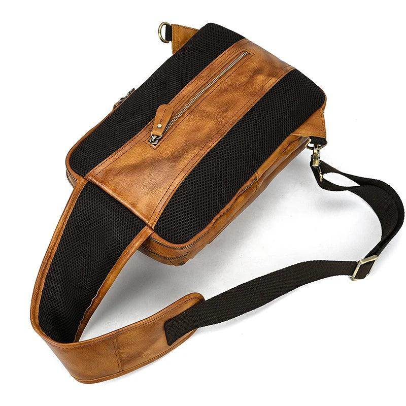 Natural Leather Chest Pack Leather Shoulder Bag - VacationGrabs