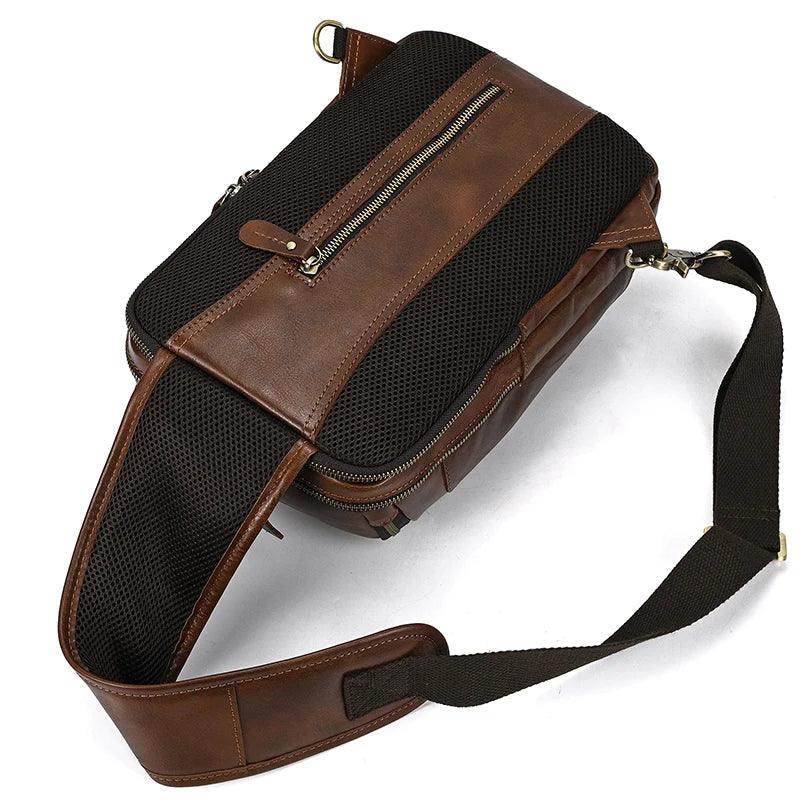 Natural Leather Chest Pack Leather Shoulder Bag - VacationGrabs
