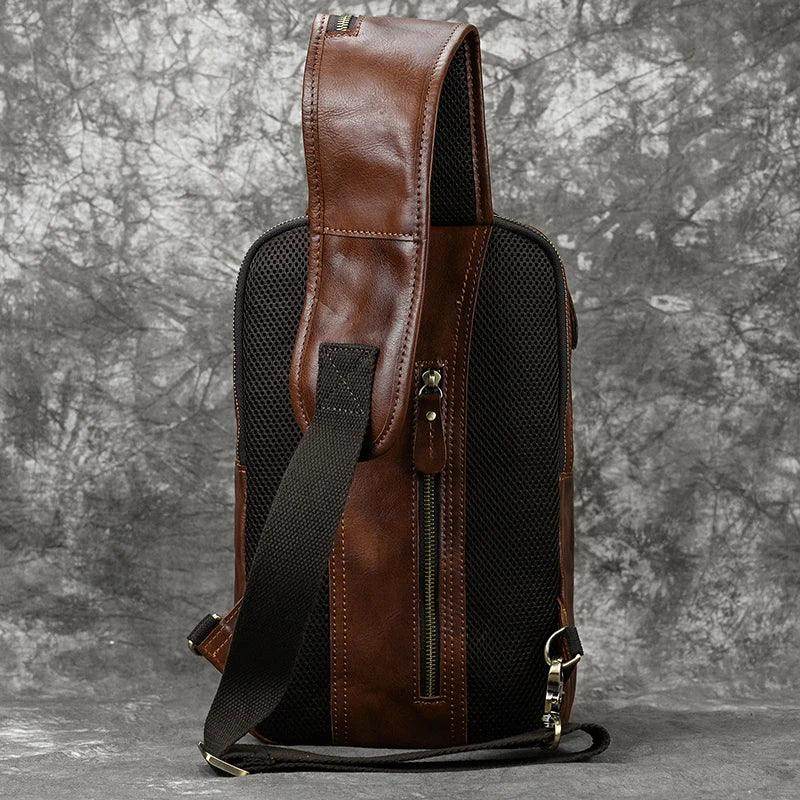 Natural Leather Chest Pack Leather Shoulder Bag - VacationGrabs