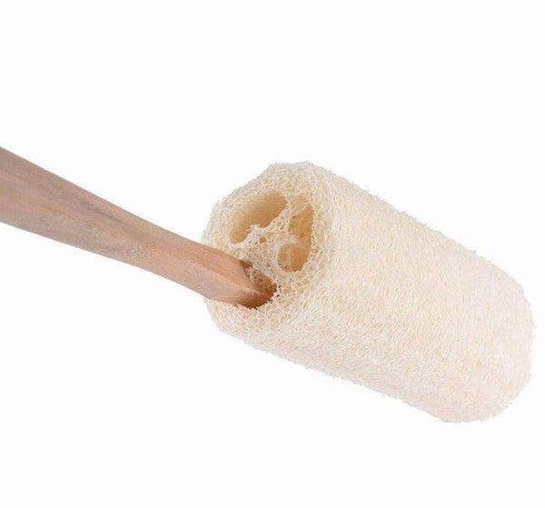BeNat natural loofah bath brush with a wooden handle for gentle exfoliation and skin care