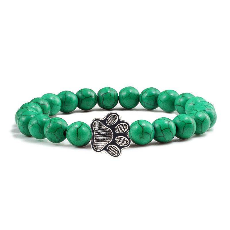 Men's Jewelry - Wristbands Natural Matte Black Lava Volcanic Stone Dog Paw Print Bracelet