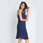 Ivory Felix navy blue flowy dress with adjustable straps for a comfortable fit