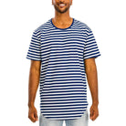Navy Blue Striped Round Neck Tshirt - VacationGrabs