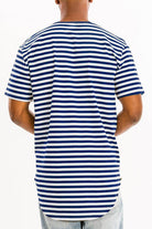 Navy Blue Striped Round Neck Tshirt - VacationGrabs
