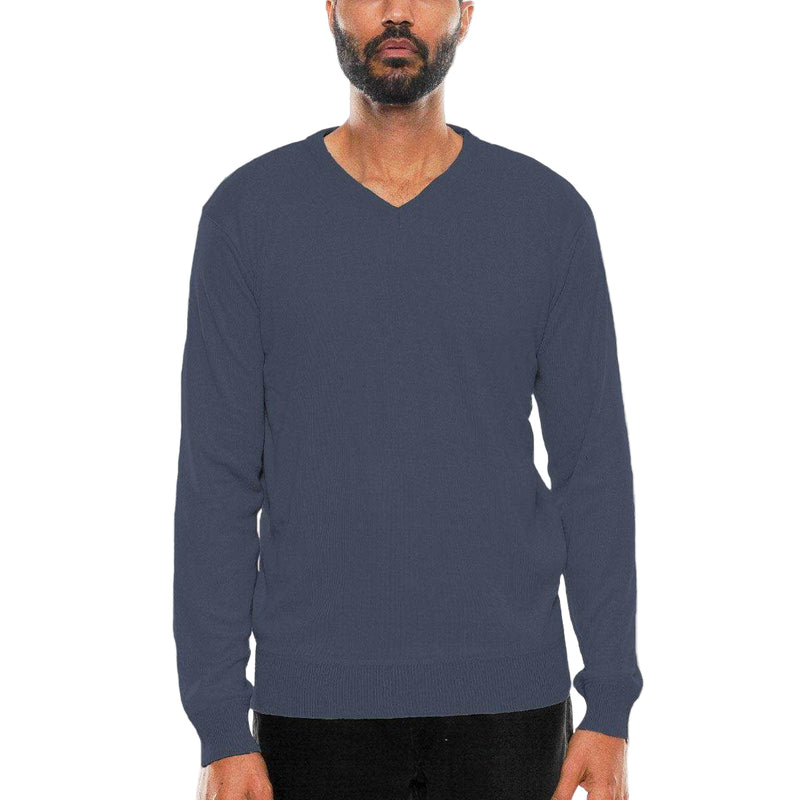 Navy Vneck Knit Pullover Sweater - VacationGrabs