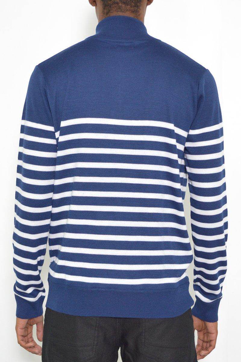 Men's navy white stripe pullover sweater from VacationGrabs with a modern fit and stylish design