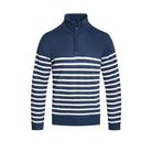 Navy white stripe pullover for men with a quarter zip and comfortable fit by VacationGrabs