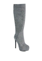 Nebula Rhinestone Embellished Stiletto Calf Boots - VacationGrabs