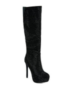 Nebula Rhinestone Embellished Stiletto Calf Boots - VacationGrabs