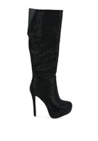 Nebula Rhinestone Embellished Stiletto Calf Boots - VacationGrabs