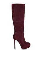 Nebula Rhinestone Embellished Stiletto Calf Boots - VacationGrabs