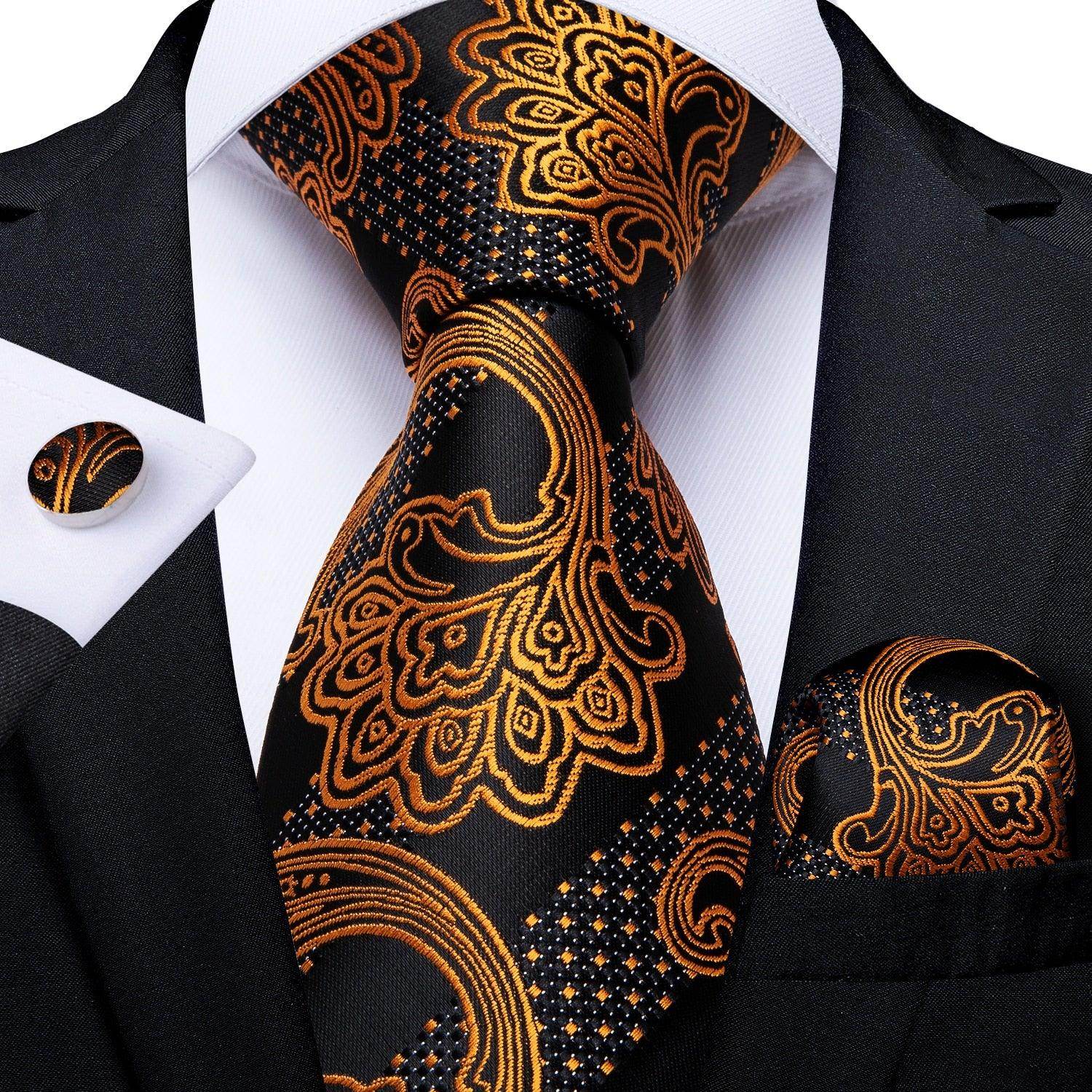 Neck Tie Set Handkerchief Cufflinks Gift For Men - VacationGrabs