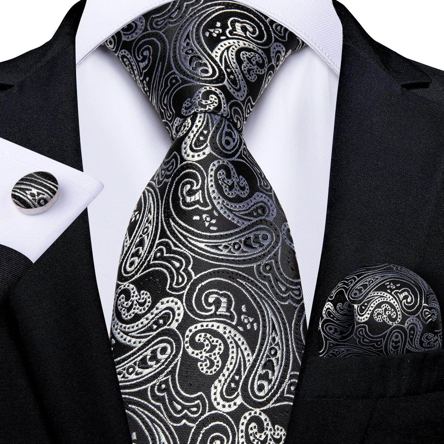 Neck Tie Set Handkerchief Cufflinks Gift For Men - VacationGrabs