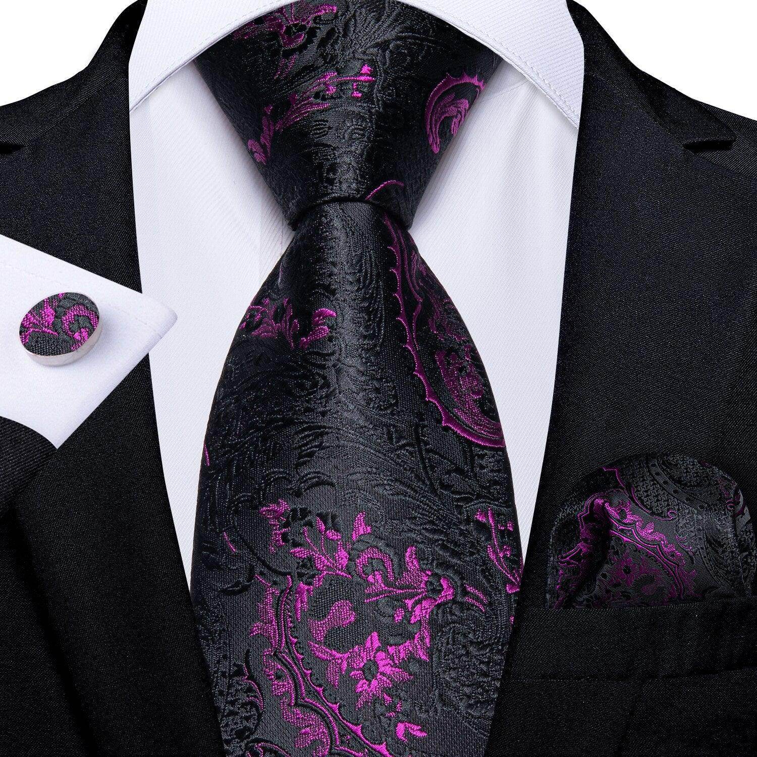 Neck Tie Set Handkerchief Cufflinks Gift For Men - VacationGrabs