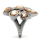 Stylish no plating fashion ring featuring sparkling brown gemstones set on a textured band