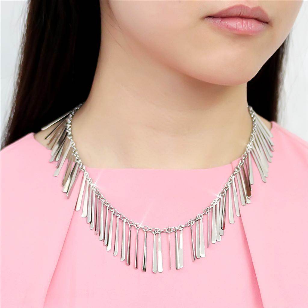 Stylish no plating stainless steel choker featuring cascading metal bar accents for a modern look
