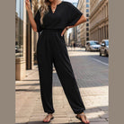 Notched Half Sleeve Straight Jumpsuit - VacationGrabs