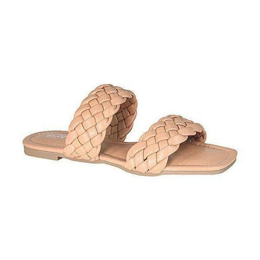 Let's See Style Nude Sandals for Women with Braided Upper and Comfortable Flat Sole