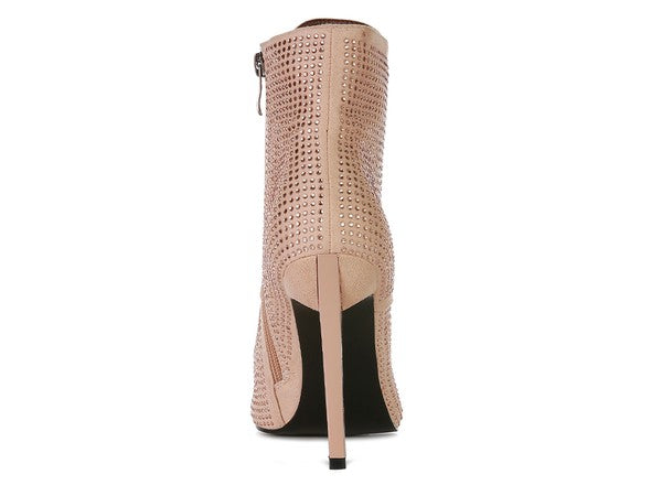 Rag Company nude sparkly lace up booties with a high heel and perforated design for stylish elevation