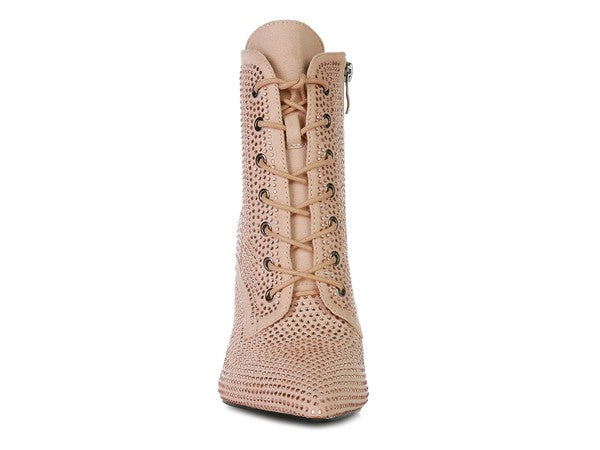Rag Company nude sparkly lace up booties with a stylish perforated design and zipper closure
