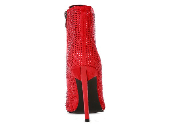 Rag Company Red Ankle Boots with Sparkly Design and High Heels, Ideal for Stylish Outfits
