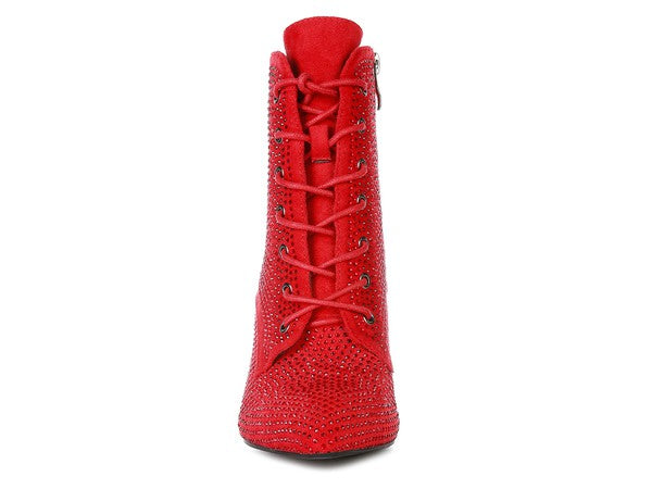 Rag Company red ankle boots with sparkly lace up design, a stylish choice for any outfit