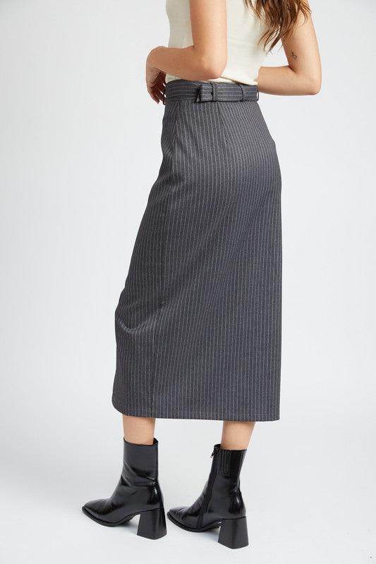 Emory Park Office Ready Midi Skirt in Gray with a Stylish High Waist Design
